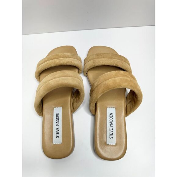 Steve Madden Flat Sandals‎ Suede Leather Tan Double Strap Open Toe Size 7 - Picture 5 of 10